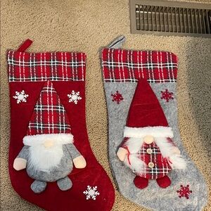 Festive Gnome Christmas Stockings - Red and Gray